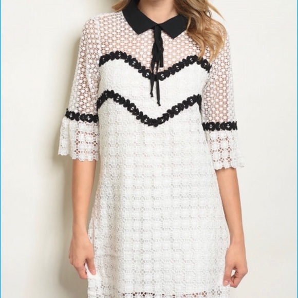 KateC Dresses & Skirts - White Black Crochet Dress
